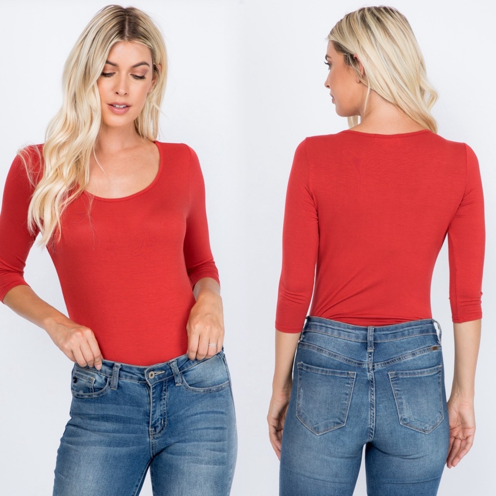 Dark red rust bodysuit 3/4 sleeves - Picture 3 of 9